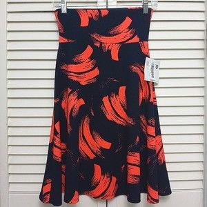 NWT LulaRoe Navy Blue & Coral Orange A-Line Azure Skirt XS